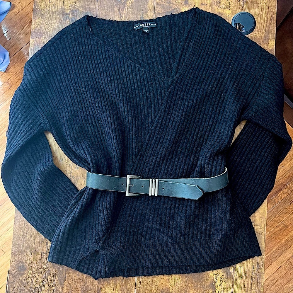 Guess SZ L black asymmetrical design sweater.
